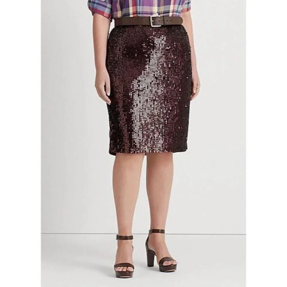 NEW! Lauren Ralph Lauren Women's 22W Sequined Tulle Pencil Skirt NWT $295 - Picture 3 of 5
